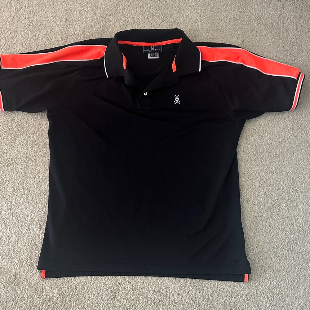 Psycho Bunny Black Polo with Orange Stripes
